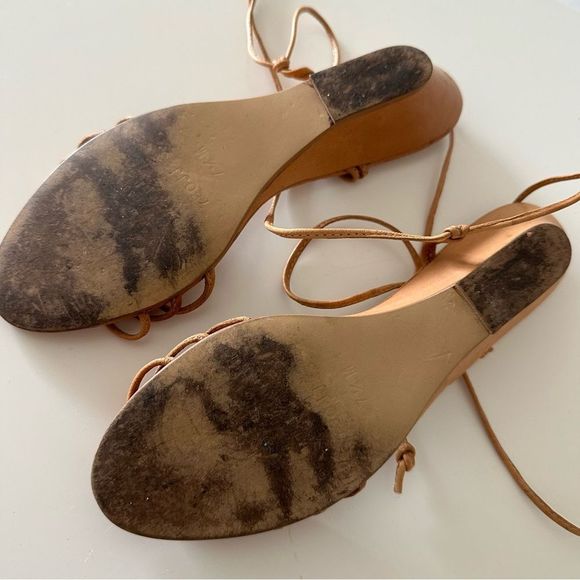 Vintage Red Beaded Leather Ankle Wrap Wedges - Picture 8 of 10